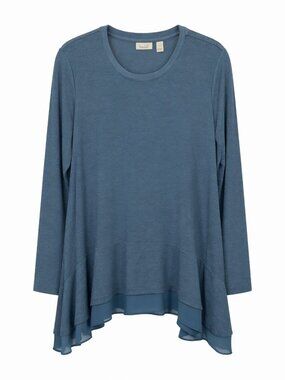 LOGO Lounge Women's Blue Tunic Top XL Long Polyester Relaxed Fit